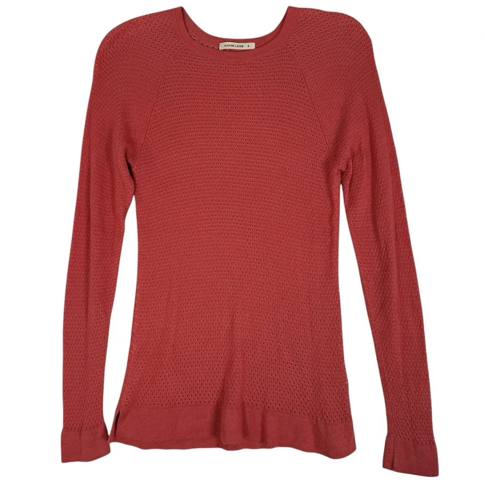 Marine Layer‎ Open Knit Sweater Womens Small Coral Pink Lightweight Long Sleeve